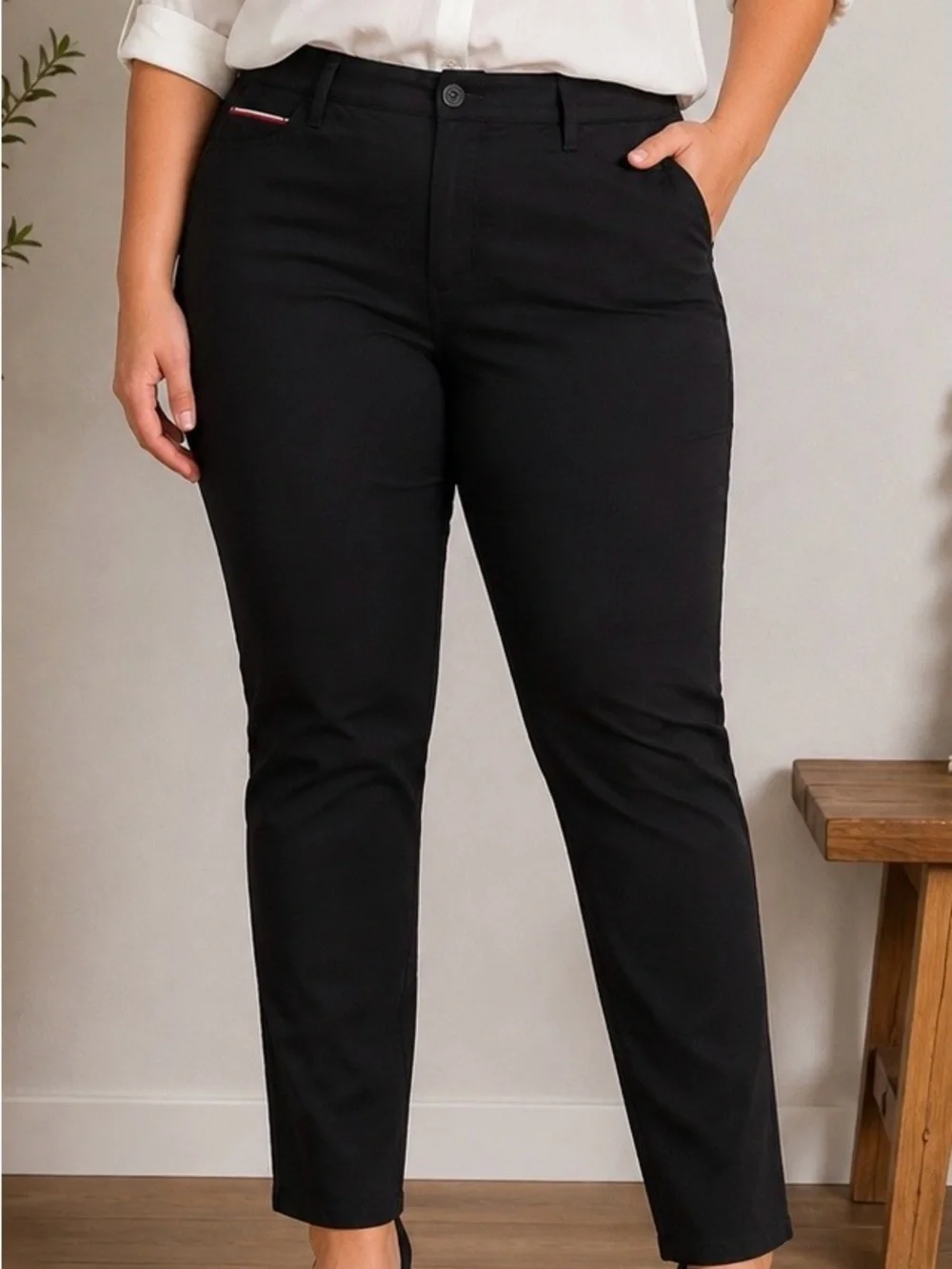 Tommy Hilfiger Skinny Pants Size 18 Black Stretch with Signature Trim